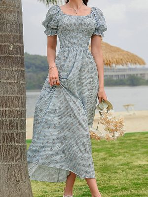 French Women Clothing Foreign Floral Ten Or Three Lines Summer Dress Women