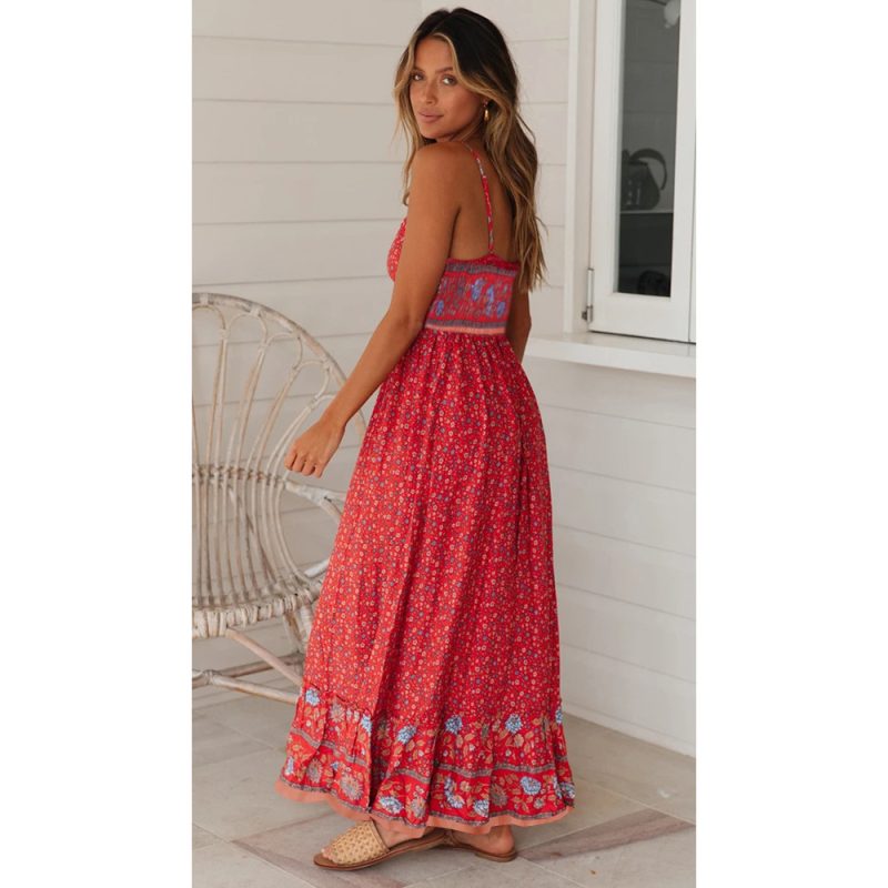 Sano Large Swing Dress Women  Clothing Bohemian V neck Strap Floral Dress - Image 3