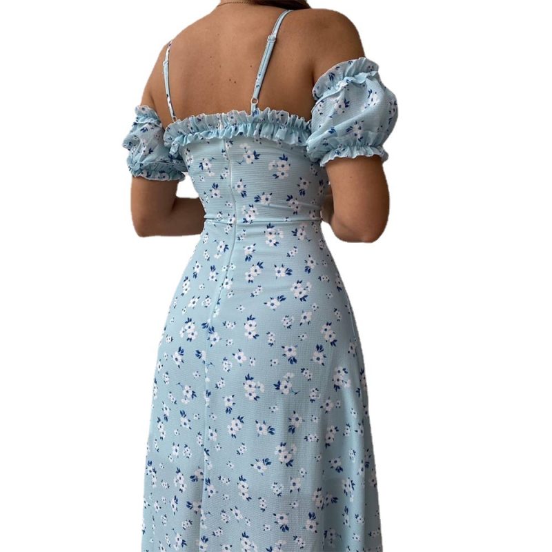 Summer Women0 Clothes Sexy V-neck Floral French Strap Dress - Image 4