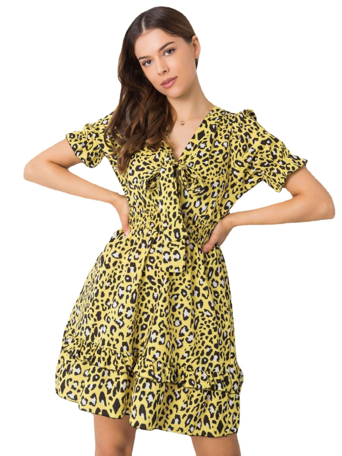Spring Summer Women Clothes V-neck Short Sleeve Stringy Selvedge Dress - Image 5