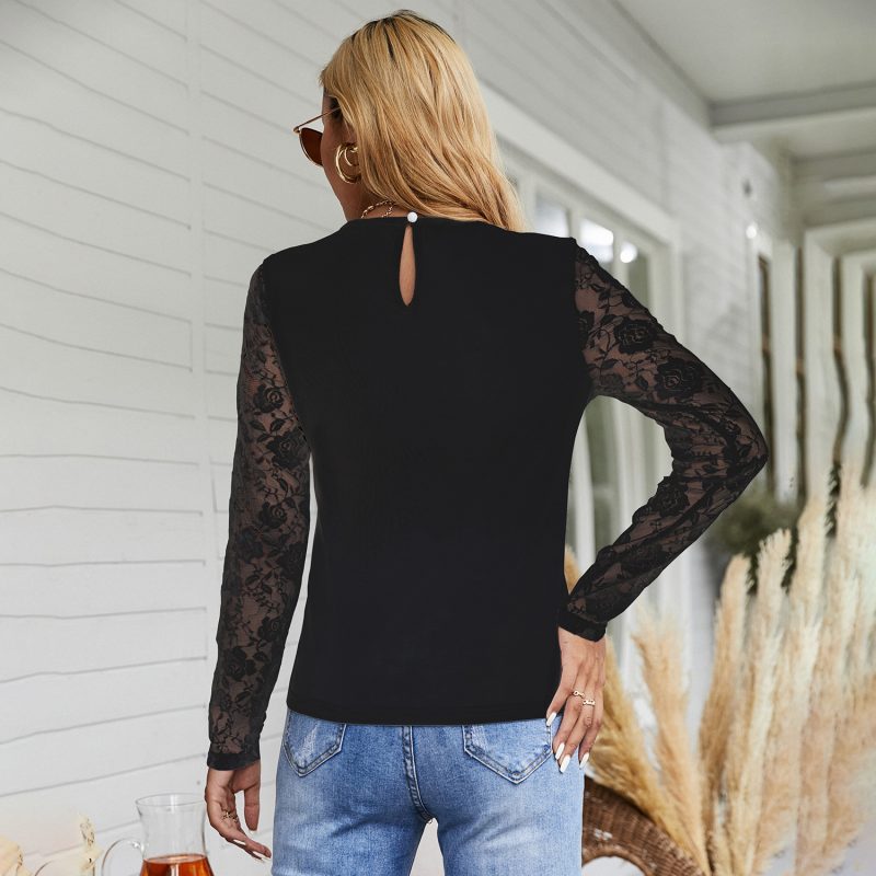 Autumn Winter Lace Stitching Coat Multi Color Knitwear for Women Thin Slimming Long Sleeve T shirt - Image 3