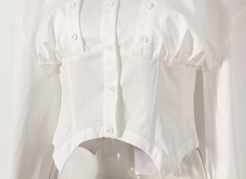 Shirt White Black Shirt for Women Niche Design Waist Trimming Shirt - Image 4
