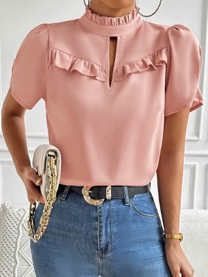 Solid Color Shirt Women Summer Elegant Short Sleeve Top