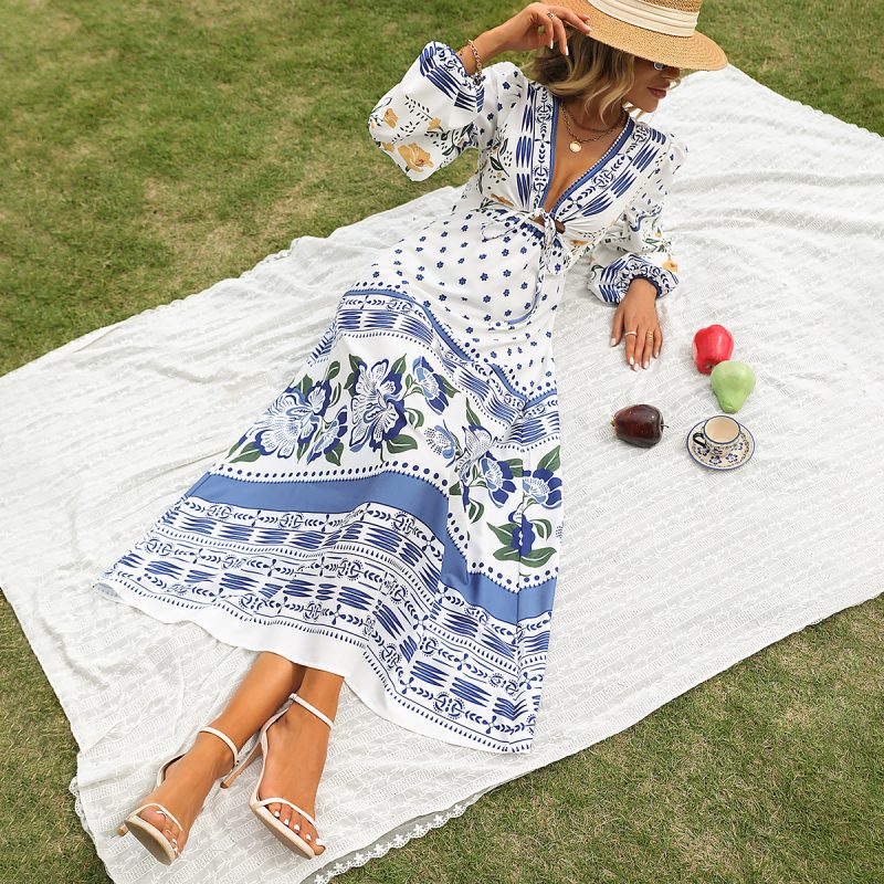 Spring Summer plus Size Women Clothing Bohemian Maxi Dress Beach Dress - Image 4