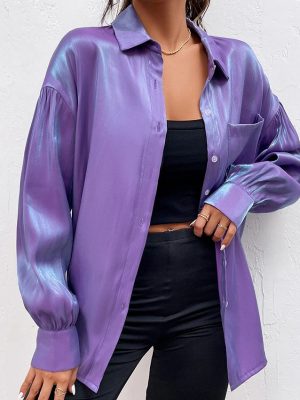 Early Autumn Shirt Purple Loose Long Sleeve Collared Temperamental Minority Fashionable All Match Shirt Women Clothing