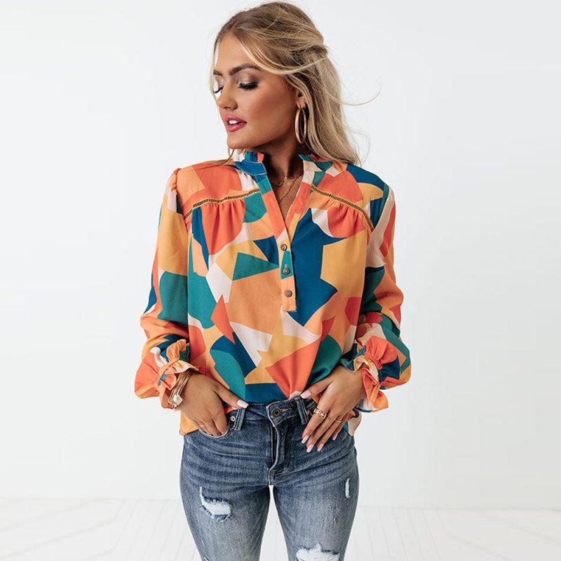 Color Block Stitching Long Sleeved Top Women Autumn Loose Casual Pullover - Image 3