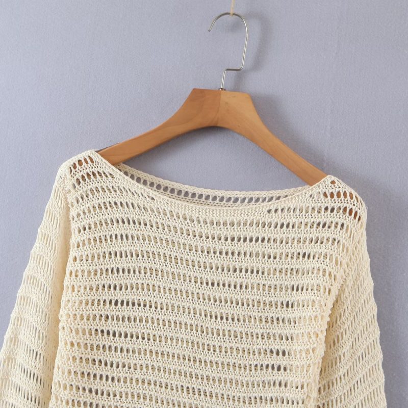 Autumn Oversized Flare Sleeve Sweater Hollow Out Cutout-out Pullover Top - Image 3