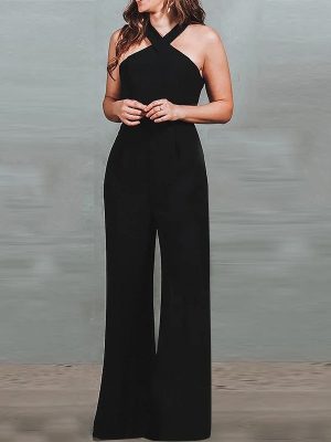 Women Wear Jumpsuit Sexy Criss Cross Solid Color Jumpsuit