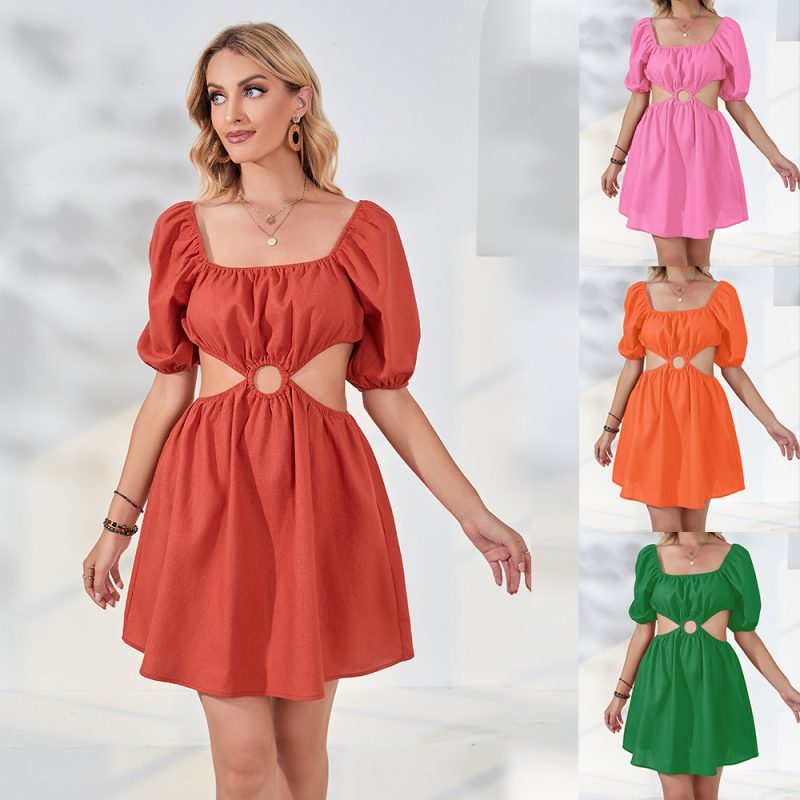 Dress Summer Solid Color Cropped Outfit Short  Sexy Bandeau Dress for Women - Image 4