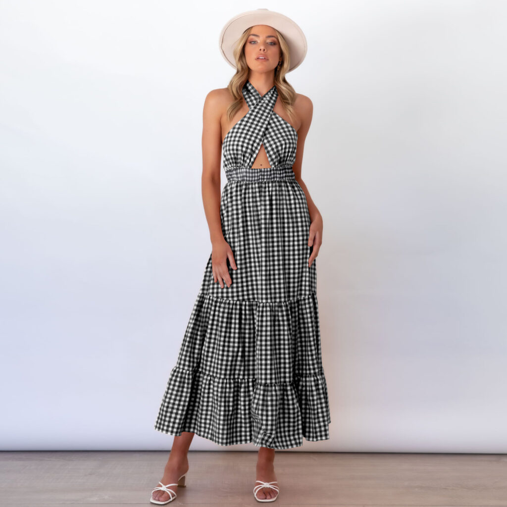 Sexy Backless Waist Trimming Dress Summer Sexy Plaid Dress - Image 3