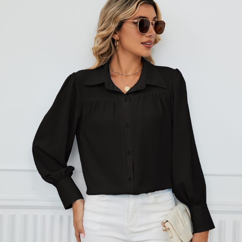 Women Clothing Chiffon Loose Long Sleeve One Breasted Shirt Top - Image 3