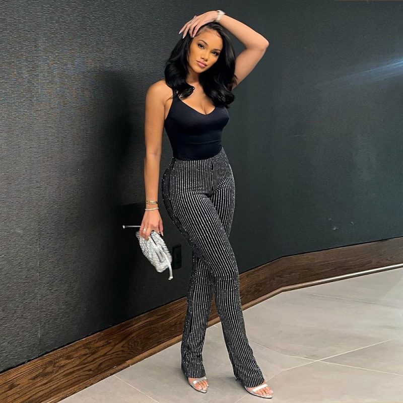 Women Clothing Spring Sexy Slim Fit Stripe Shaped High Elasticity Outer Wear Trousers Women - Image 2