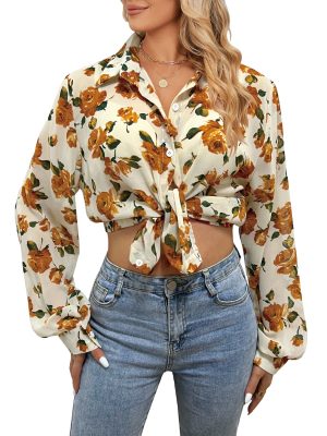 Women Clothing Spring Summer Wih Top Chiffon Floral Shirt