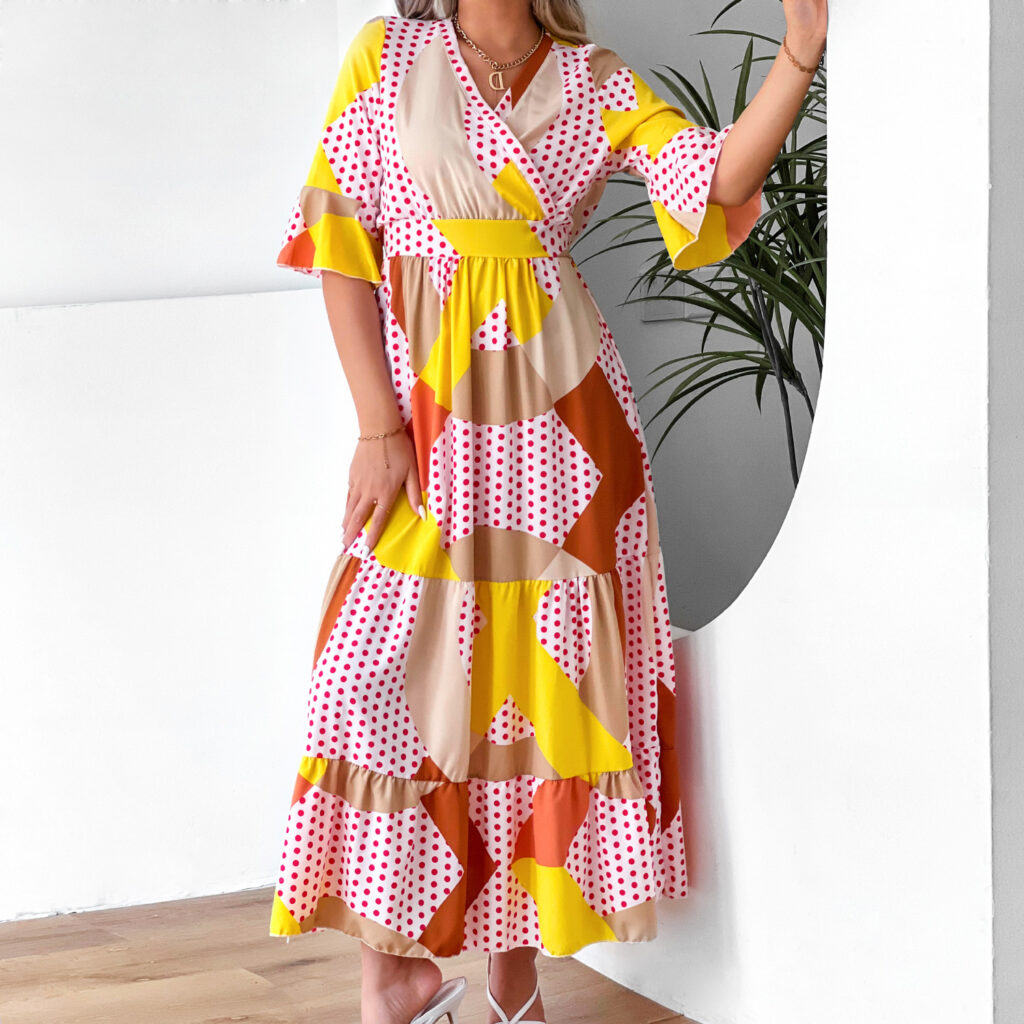 Women  Clothing Floral Dress Bell Sleeve Vacation Dress - Image 3