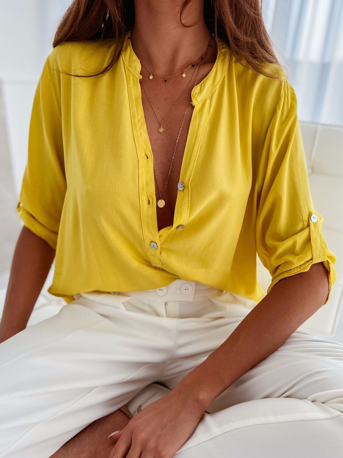 Popular Short Sleeve Stand Collar Loose Button Shirt Top for Women - Image 2