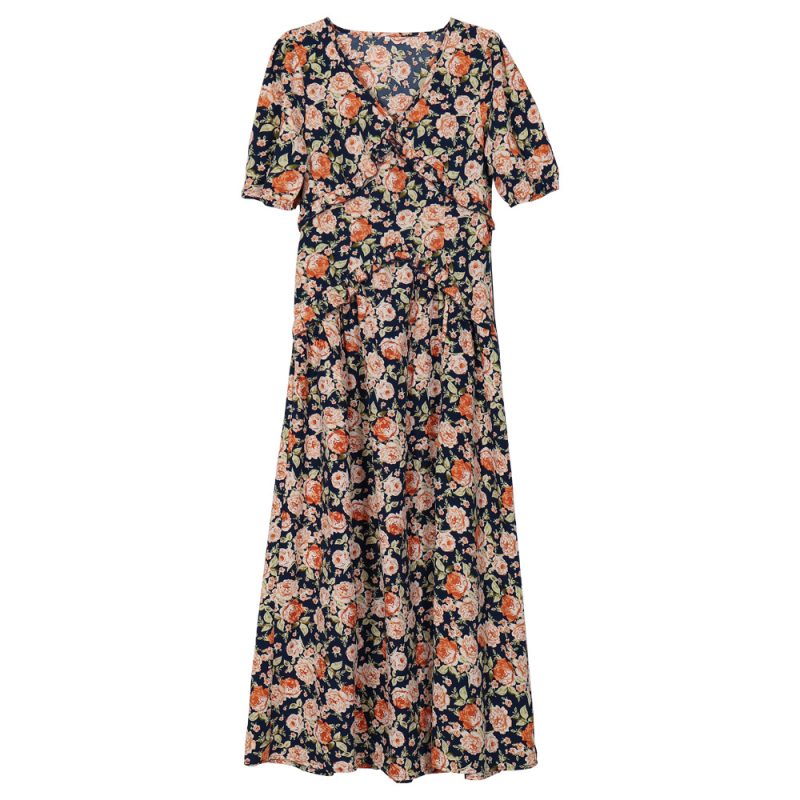 Women Clothing Printed Short Sleeve Dress Dress with Vents Swing Maxi Dress Women - Image 5