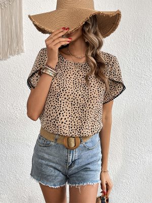 Summer Women Wear Design Short Sleeve Leopard Print Shirt Women