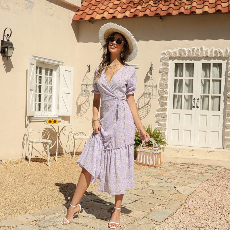 Summer Sexy V Neck Chiffon Printed Dress Bohemian Maxi Dress Beach Dress - Image 3