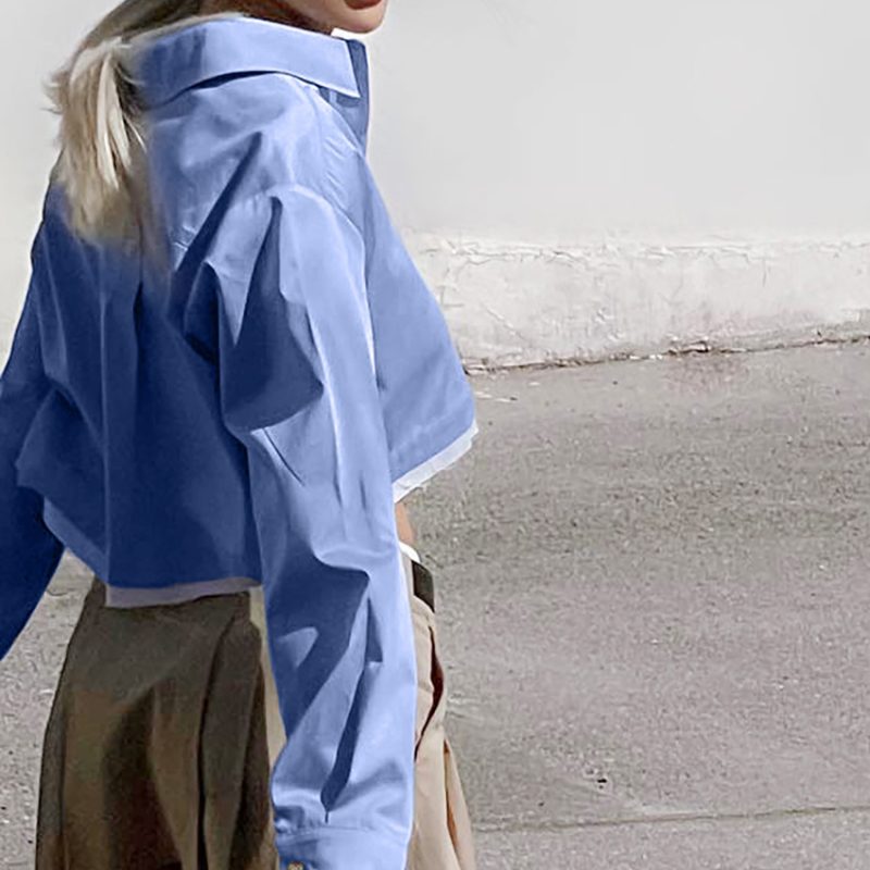 Early Autumn Long Sleeve Short Stitching Contrast Color Shirt Office Special Shirt Women Clothing - Image 4
