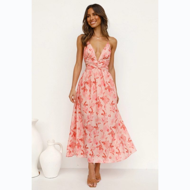 Sundress Spring Summer Floral Floral Print Fresh Sweet V-neck Strap Dress - Image 3