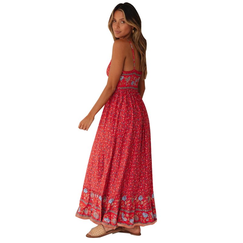 Summer  Women Clothing Bohemian V-neck Rayon Suspender  Floral Dress - Image 5