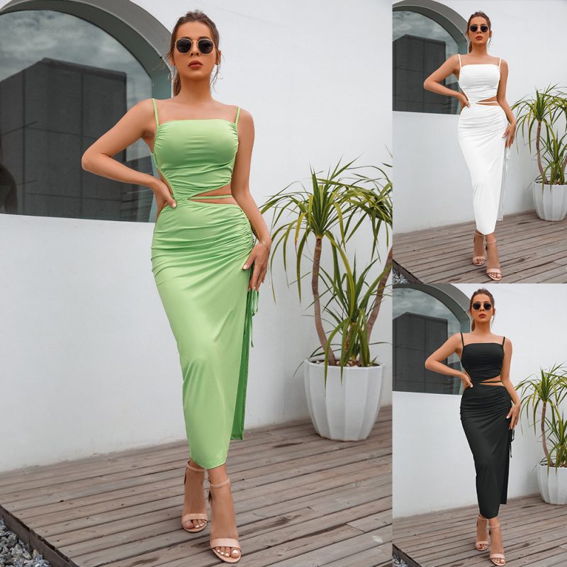 Women Clothing  Summer Sexy Sleeveless Split Midi Dress Milk Silk Maxi Dress Women - Image 2