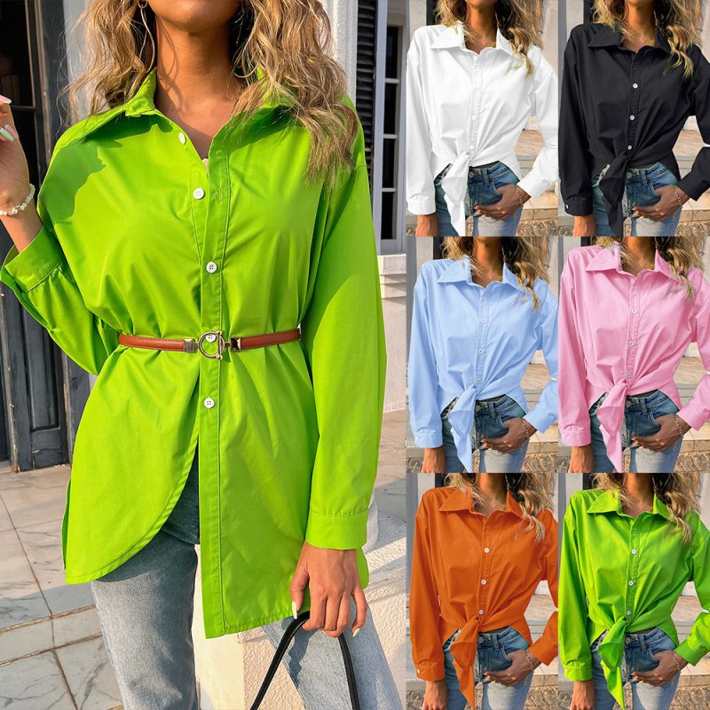 Women Clothing Shirt Solid Color Loose Long Sleeves Casual Top Women Women Clothing - Image 5