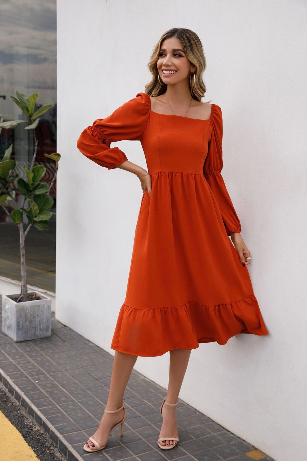 New Spring Long Sleeve Ruffled Slim-Fit Office Dress for Women