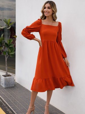 New Spring Long Sleeve Ruffled Slim-Fit Office Dress for Women