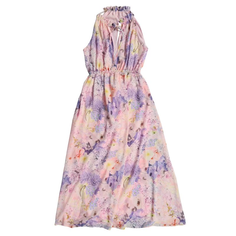 Women Clothing Summer Sleeveless Sling Waist Trimming Printing A- line Dress - Image 5