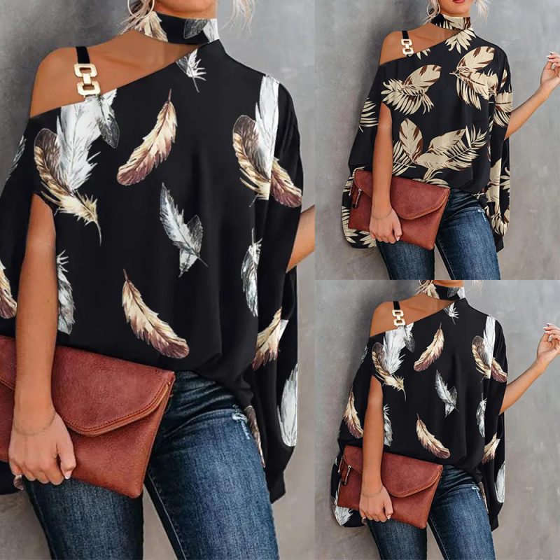Summer Wish Women Clothing Printed Sexy Diagonal Collar Loose Top - Image 5