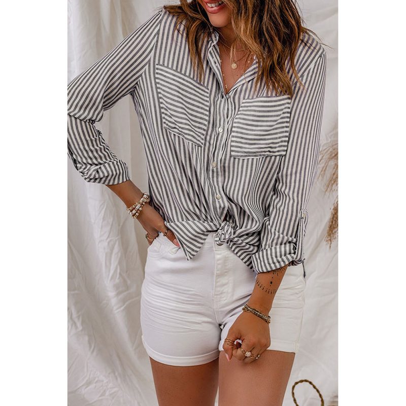 Striped Shirt Women European And American Foreign Trade Loose Collared Long Sleeve Business Attire - Image 2