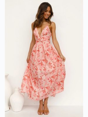 Sundress Spring Summer Floral Floral Print Fresh Sweet V-neck Strap Dress