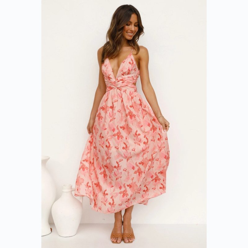 Sundress Spring Summer Floral Floral Print Fresh Sweet V-neck Strap Dress