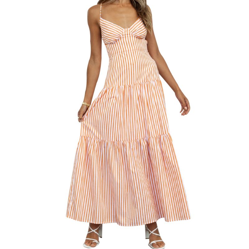 Summer Sexy Strap Tube Top Striped Tied Dress Women Dress - Image 5