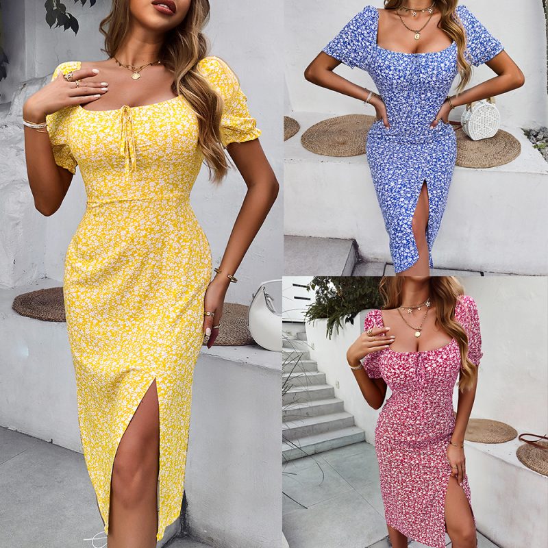 Office Dress French Square Collar Split  Women - Image 5