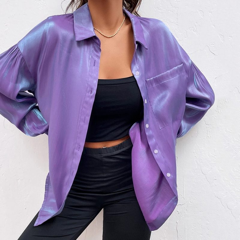 Early Autumn Shirt Purple Loose Long Sleeve Collared Temperamental Minority Fashionable All Match Shirt Women Clothing - Image 4