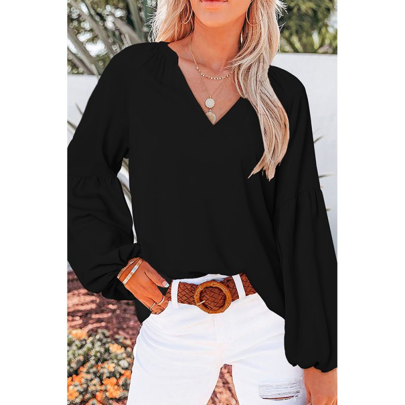 Fall V neck Pullover Chiffon Shirt Women Loose Long Sleeved Casual T shirt - Image 2