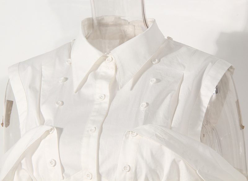 Shirt White Black Shirt for Women Niche Design Waist Trimming Shirt - Image 3