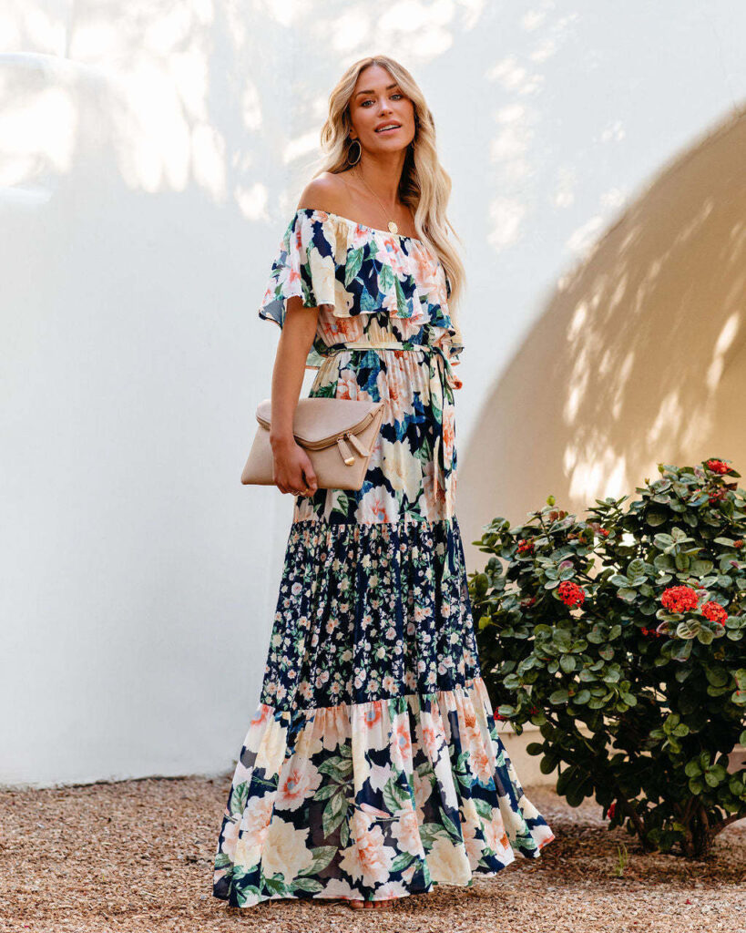 Sale Printed Waist Controlled off the Shoulder Long Women Dress - Image 2