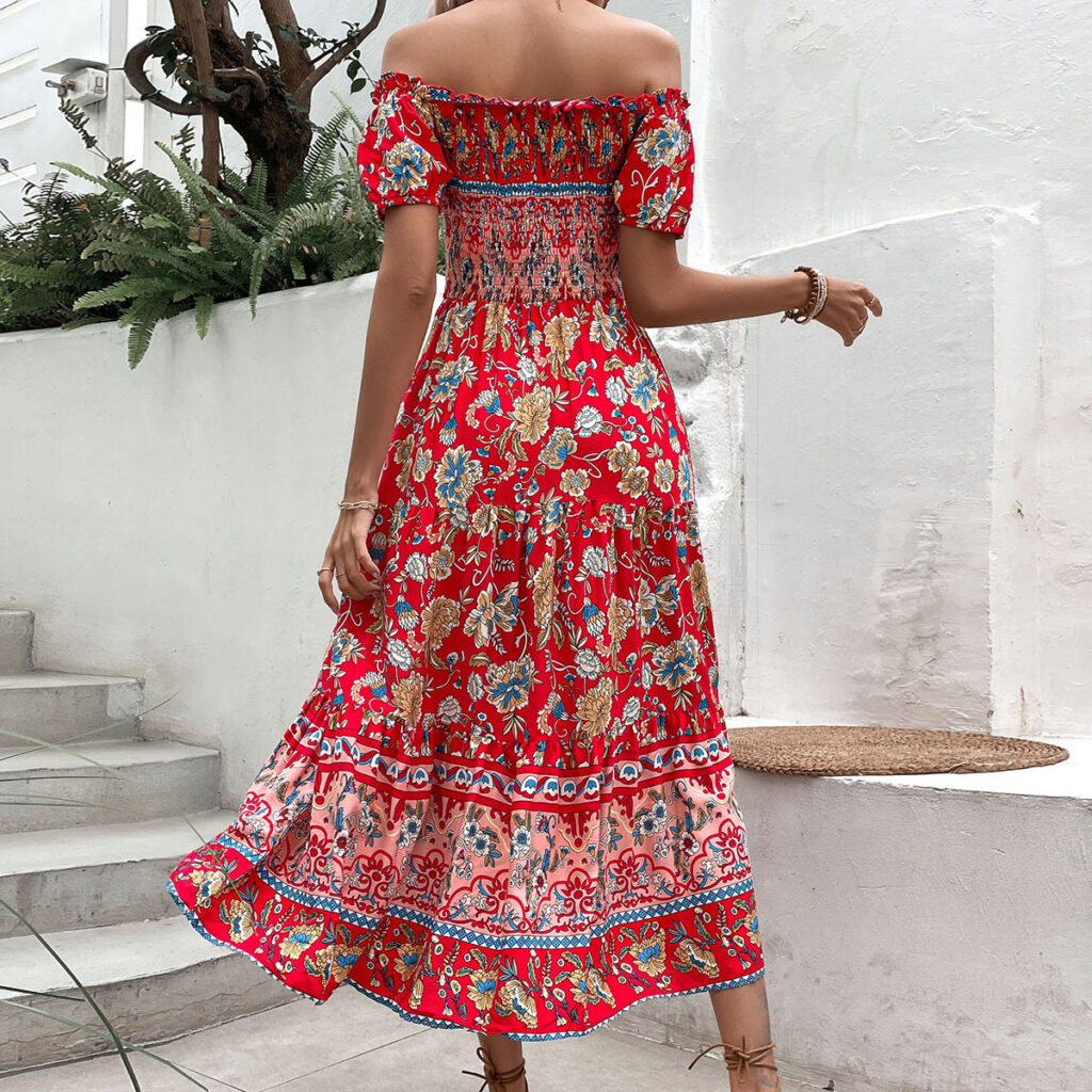Summer Ethnic Women Clothing Off Neck Printed Dress - Image 4