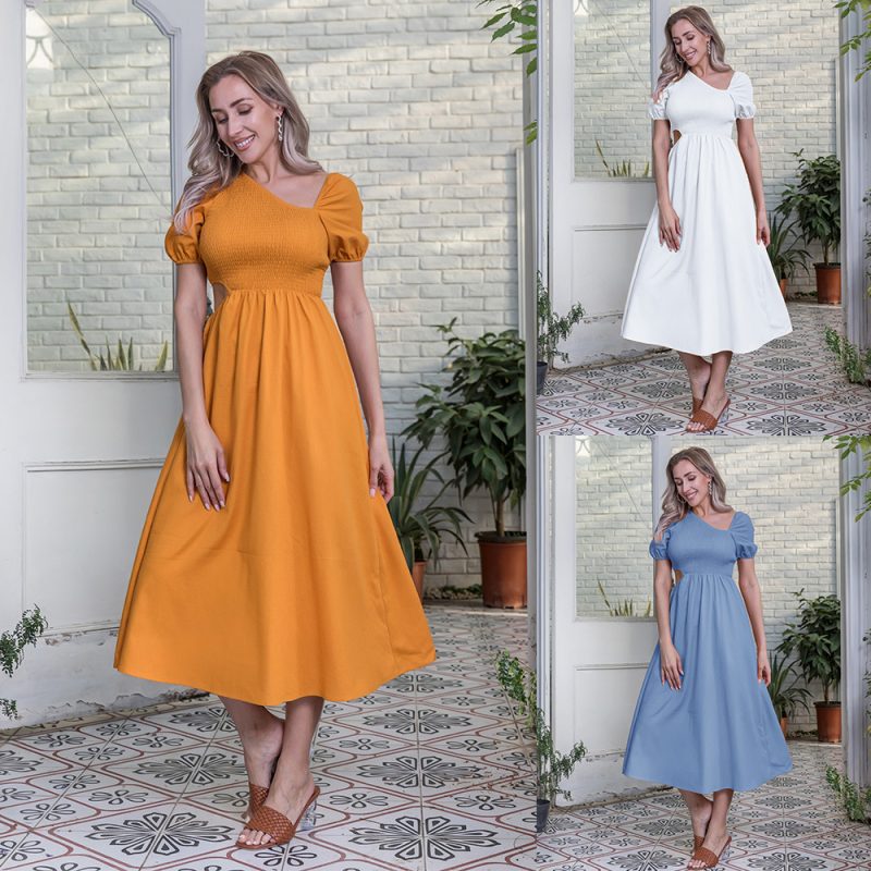 Women Popular Wrapped Chest Solid Color Dress  Summer Slim-Fit Jumpsuit Maxi Dress - Image 5