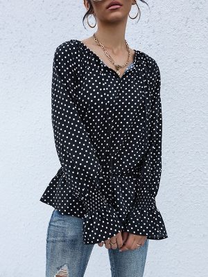 Women Wear Black Strap Polka Dot Long Sleeve Shirt Women Autumn