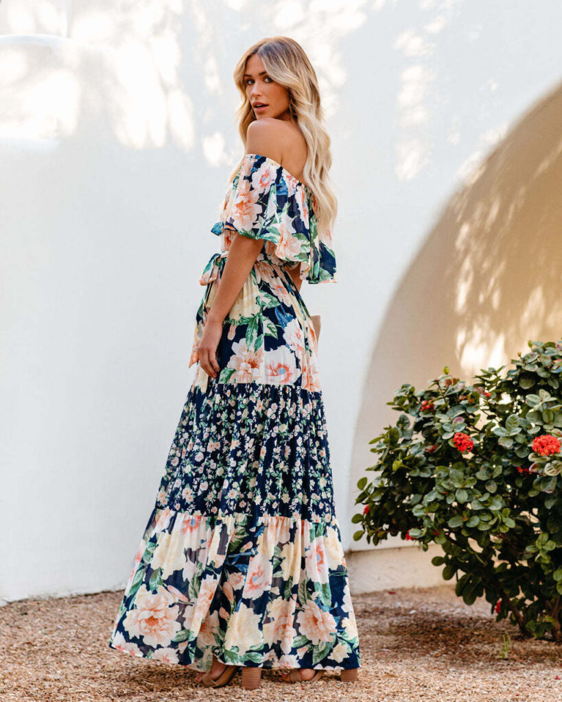Sale Printed Waist Controlled off the Shoulder Long Women Dress - Image 5
