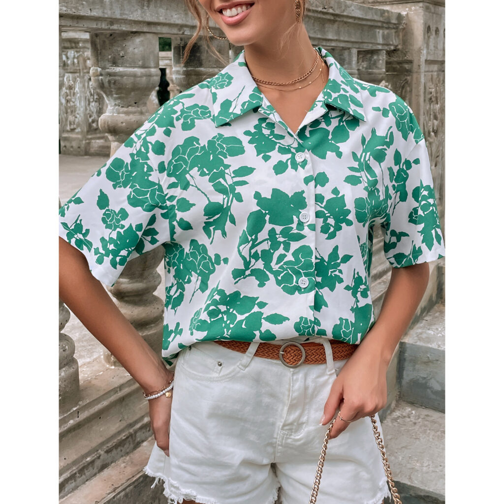 Women Clothing Casual Vacation Fashion Printed Shirt Top Fashion - Image 3