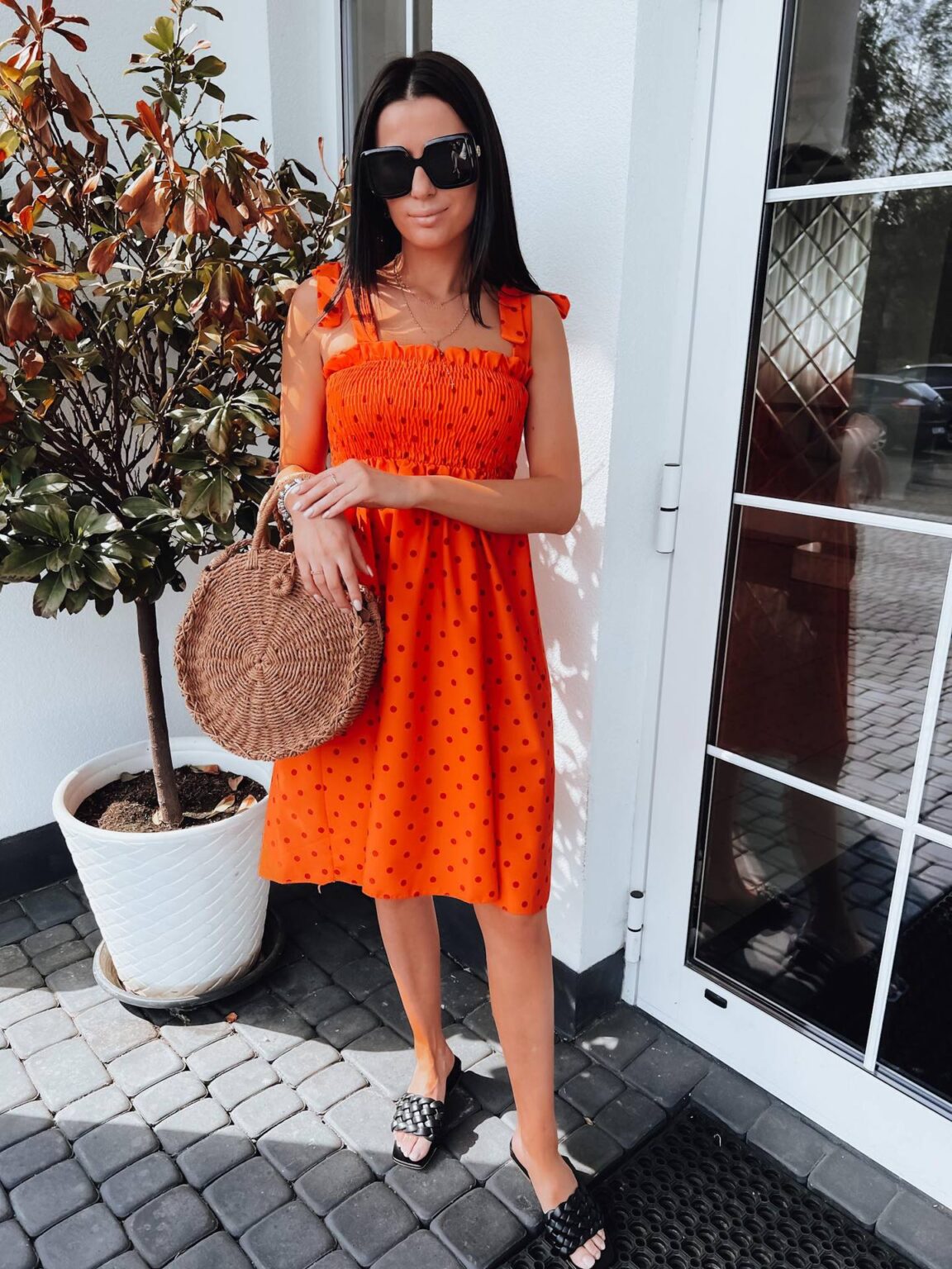 Lace up Smocking Simple A line Printed Dress Summer Dress - Image 3