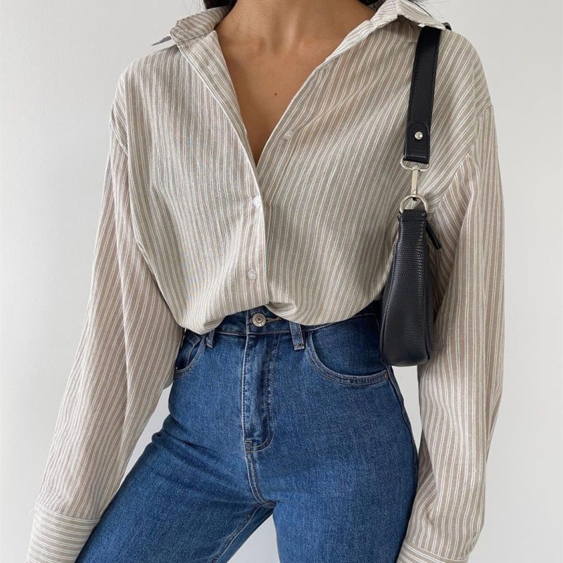 Elegant Women Clothing Spring Autumn Collared Long Sleeve Pocket Loose Long Shirt Fashionable Shirt Women - Image 2