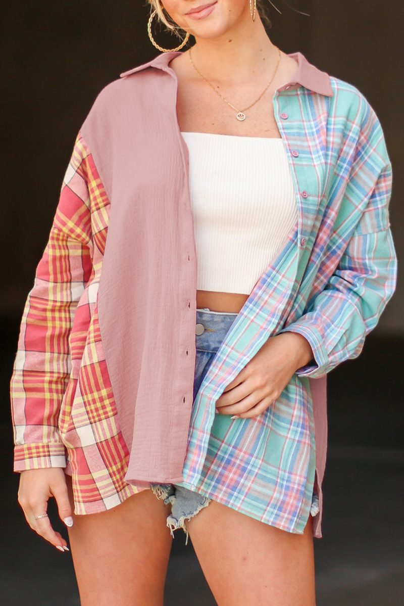 Fall Casual Plaid Stitching Thin Shacket Women - Image 3