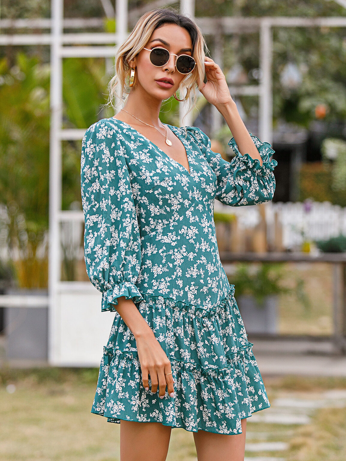 Spring Autumn Loose Lady Mid Waist Solid Color Pleated Dress Women Graceful Large Swing Dress - Image 3