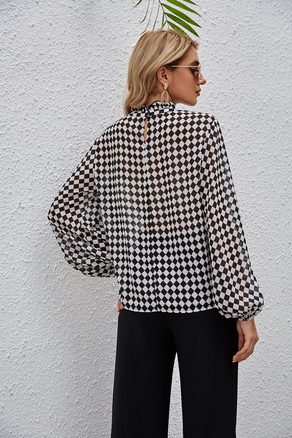 Sleeve Loose Chiffon Women T-shirt Square Plaid Spring Casual Small Shirt - Image 4